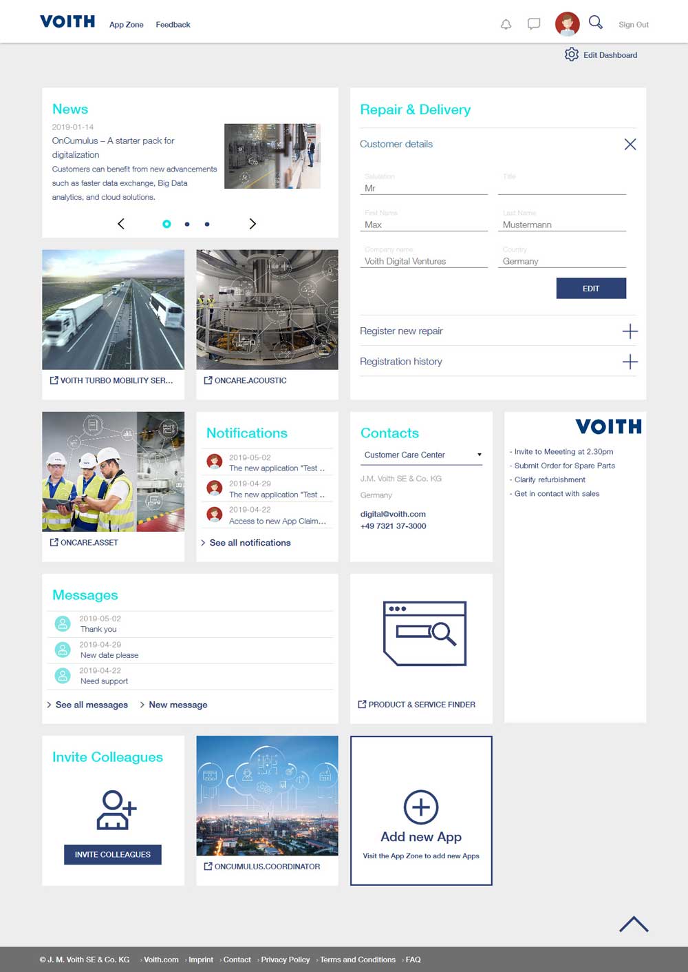 Das Dashboard von MyVoith