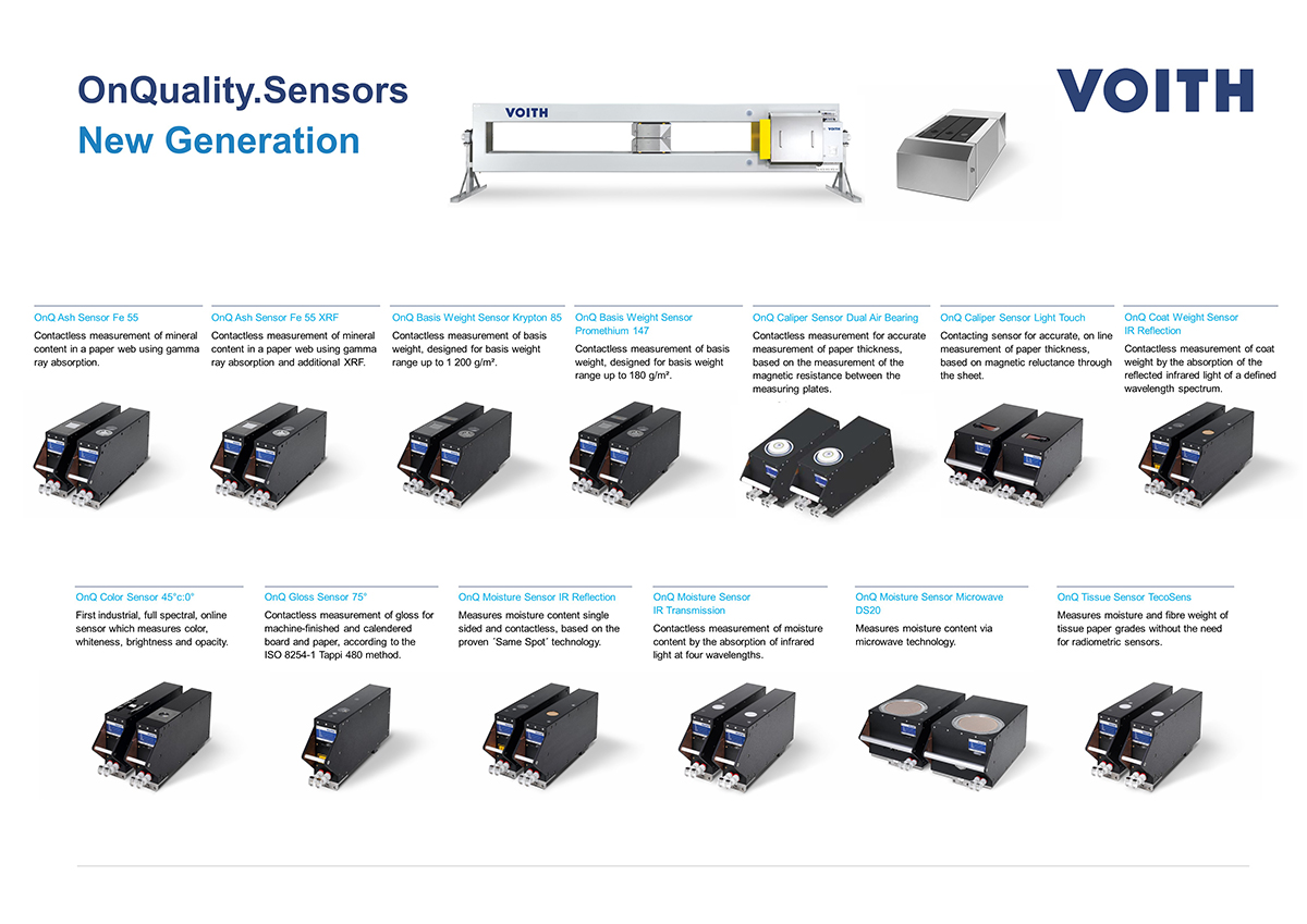 Voith stellt eine neue Generation von Sensoren vor, die die wichtigsten Qualitätsparameter des produzierten Papiers wie beispielsweise Flächengewicht, Feuchte, Dicke oder Aschegehalt messen.