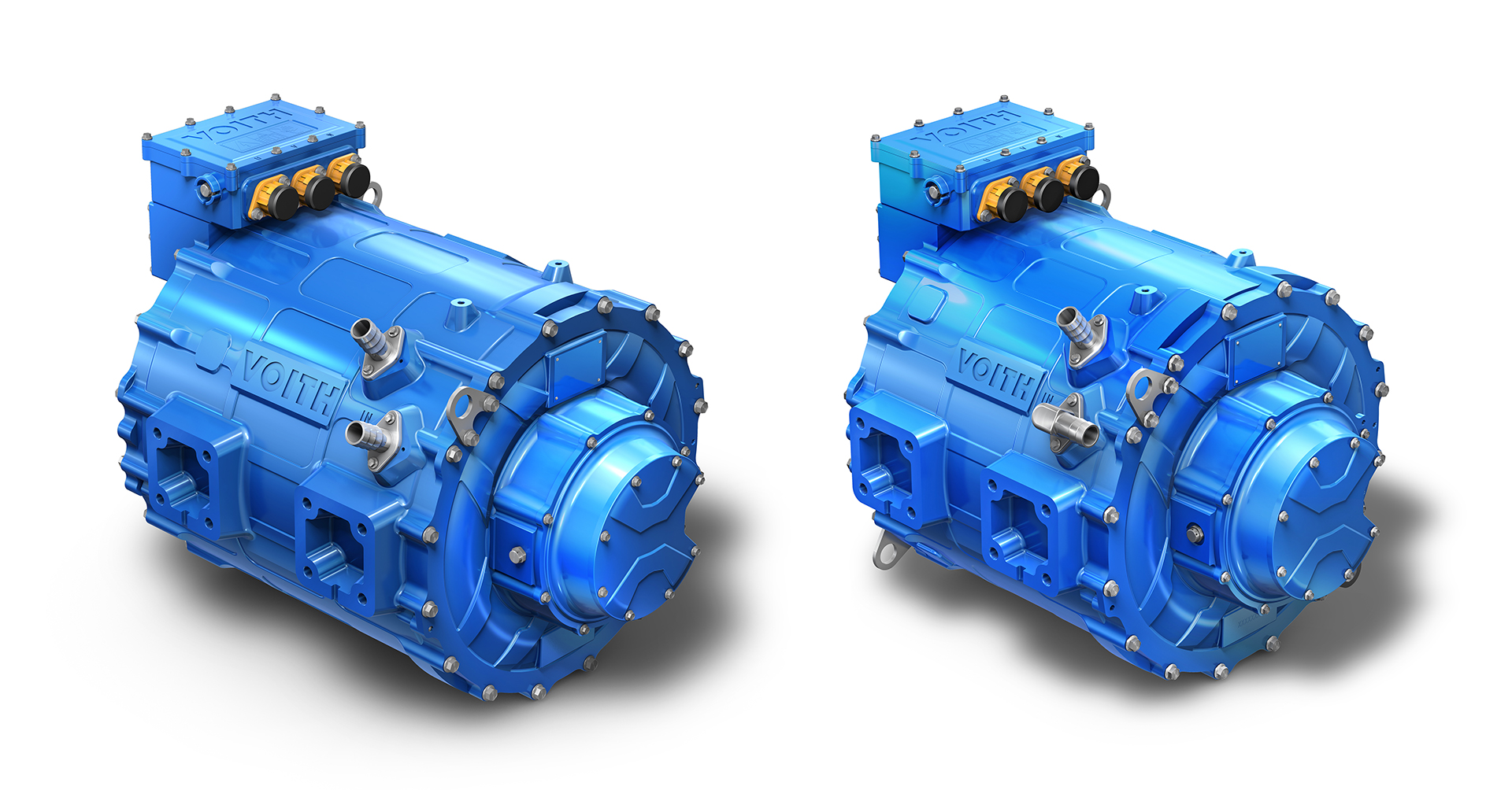 Motoren des Voith Electrical Drive System (VEDS): HD-Motor mit 310 kW Dauerleistung und 410 kW Spitzenleistung und MD-Motor mit 230 kW Dauerleistung und 250 kW Spitzenleistung.