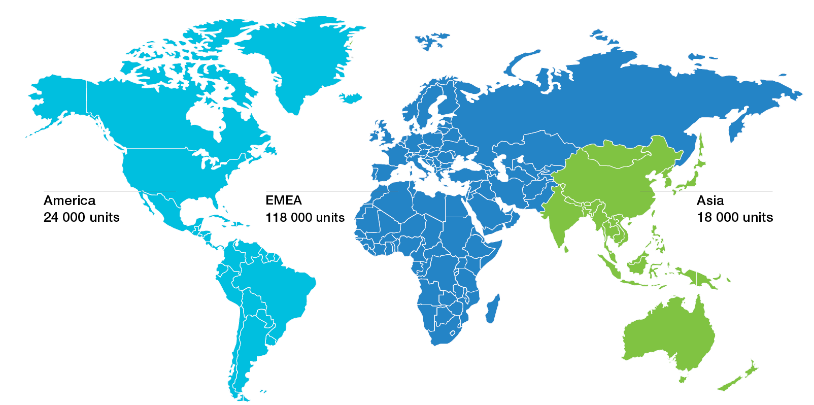 A world map showing distribution of the 150,000 DIWA automatic transmissions used worldwide today