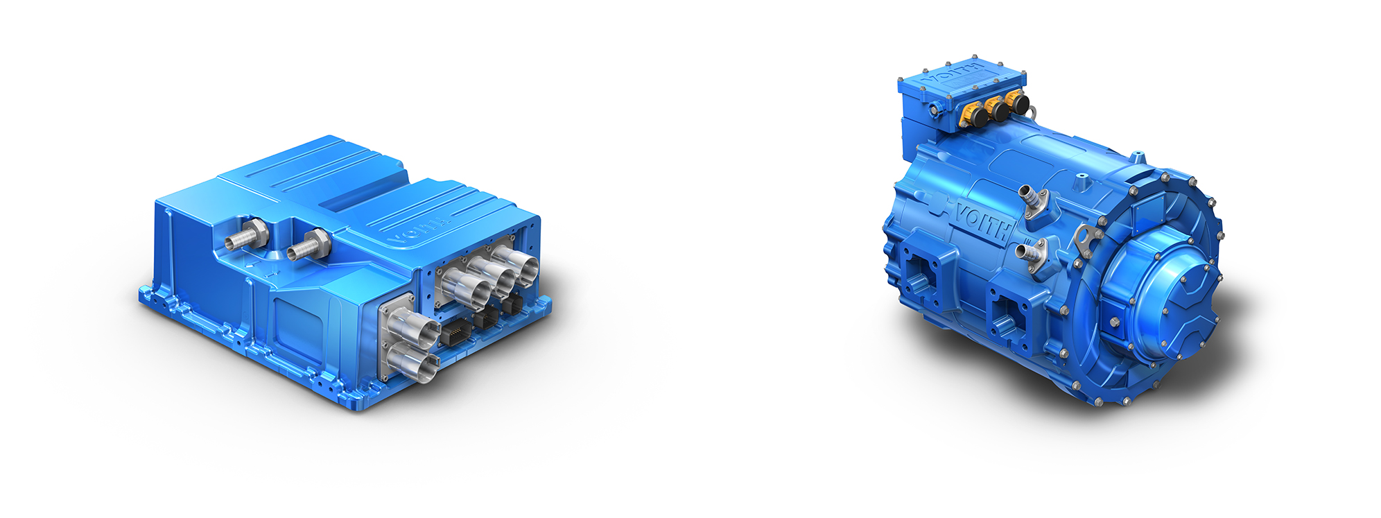 The future inverter platform (FIP) and HD motor, core components of the Voith Electrical Drive System.