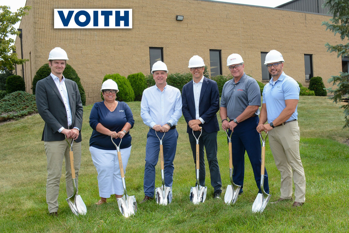 Voith Turbo North America recently broke ground on a $5 million expansion of its workshop located in York, Pa. in the U.S. The expansion and warehouse conversion will result in new workshop space for increased manufacturing and service work. (Pictured from left to right: Gerald Kristall, VP of Finance, CFO, Voith Turbo North America; Ann Marie Loucks, Executive Assistant II, Voith Turbo North America; Ralf Dreckmann, President of Voith Turbo North America; Cornelius Weitzmann, President & CEO of Voith Turbo; Tony Myers, Building Vice President, Kinsley Construction; Adam Gemmill, Director of Operations, Voith Turbo North America.)